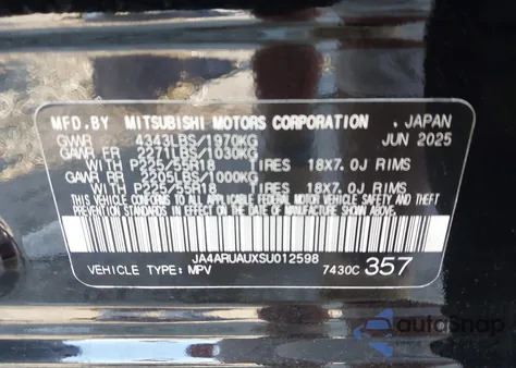 2025 Mitsubishi Outlander Sport 2.0 Es Awc/2.0 Le Awc/2.0 S Awc/2.0 Se Awc/2.0 Trail Edition Awc from USA, damaged, VIN JA4ARUAUXSU012598